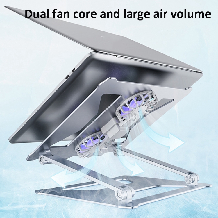 BONERUY P18F Dual Fan Laptop Cooling Bracket, Colour: Silver with Type-C Cable - B2