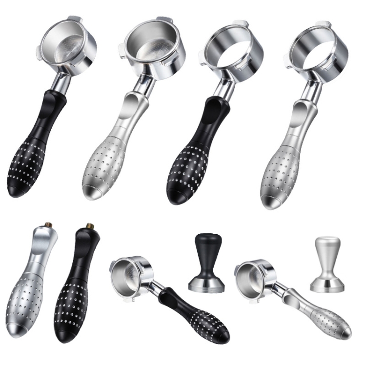 TSPH54 Three-Ear Alloy Stainless Steel Coffee Bottomless Handle For Bofu 8 Series, Style: Silver + Powder Bowl - B1