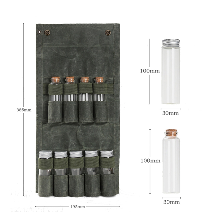 Outdoor Camping Spice Bottle Storage Bag with 9 Glass Bottles(Khaki) - B2
