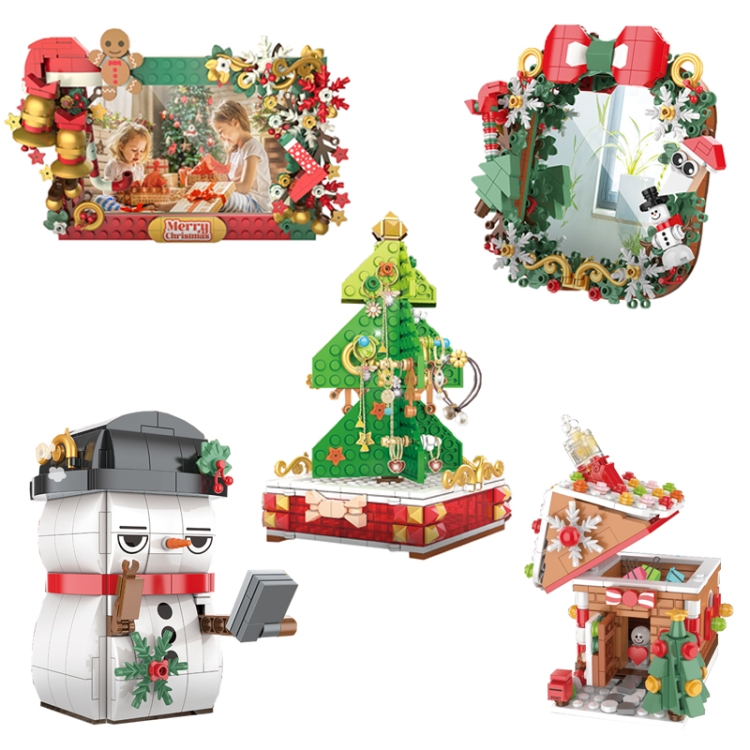 DIY Christmas Building Blocks Toys Desktop Decoration, Style: Snowman Pen Case-230 PCS - B1