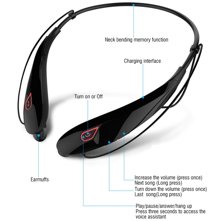 Y98 Long Battery Life Neck-mounted Sports Bluetooth Earphone(Black Red) - B1
