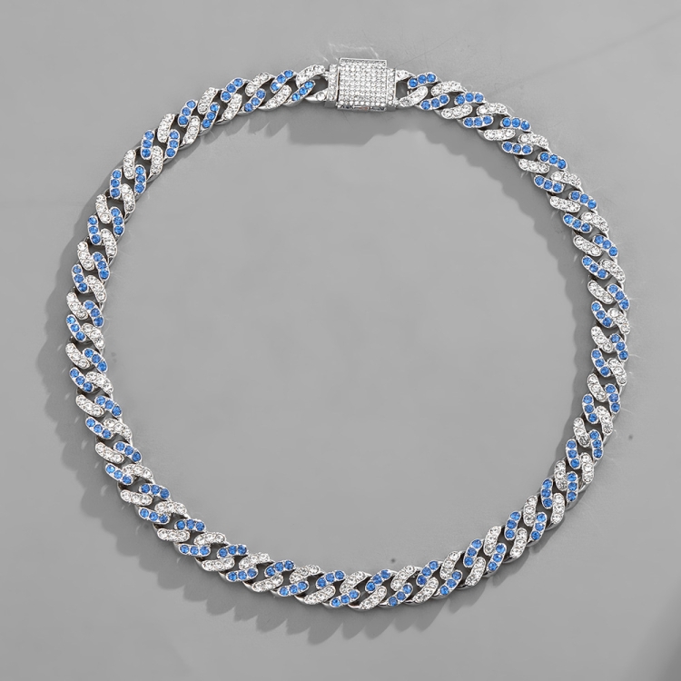 NL023 11mm Box Buckle Hip Hop Necklace, Size: 18cm (White Blue) - 2