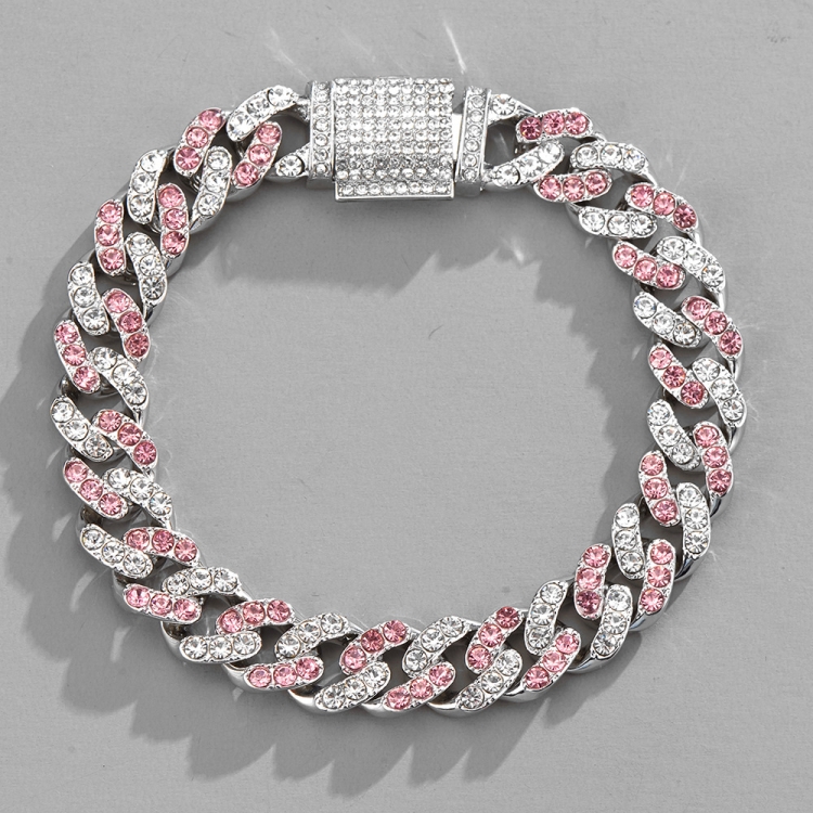 NL023 11mm Box Buckle Hip Hop Necklace, Size: 18cm (Pink White) - 1