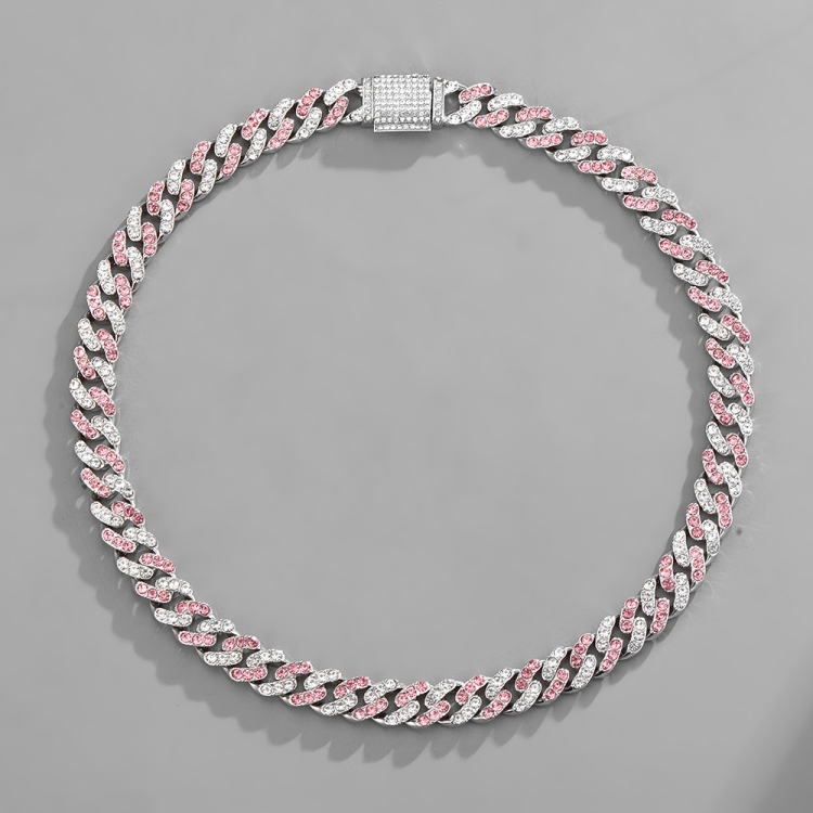 NL023 11mm Box Buckle Hip Hop Necklace, Size: 20cm (Pink White) - 2