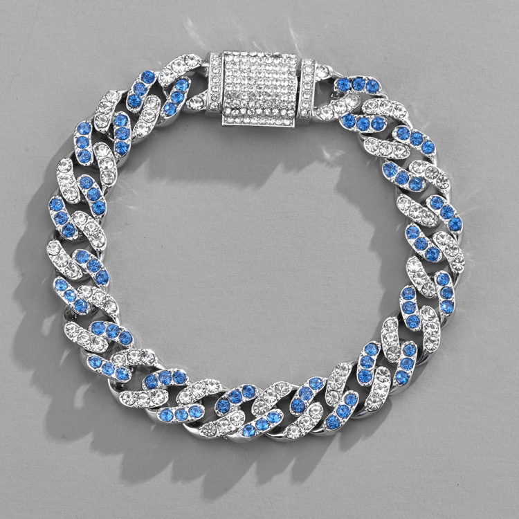 NL023 11mm Box Buckle Hip Hop Necklace, Size: 45cm (White Blue) - 1