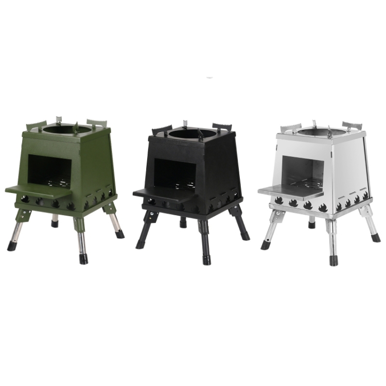 Outdoor Camping Folding Portable Barbecue Wood Stove, Size: Small (Green) - B1