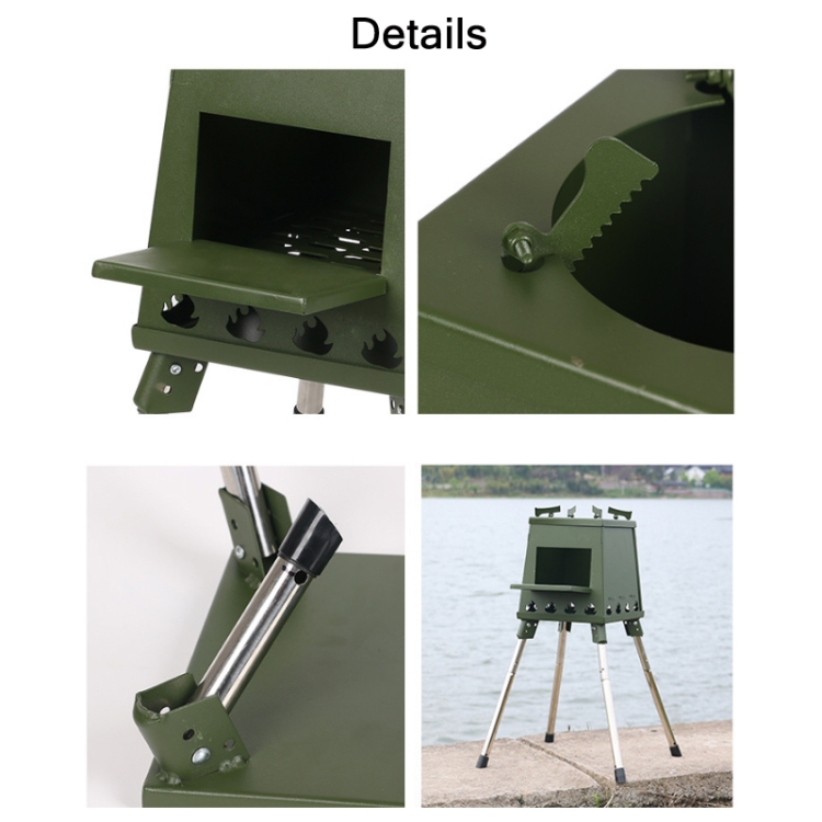 Outdoor Camping Folding Portable Barbecue Wood Stove, Size: Small (Green) - B3