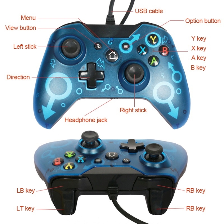 N-1 Wired Joystick Gamepad For XBOX ONE / PC, Product color: Transparent Black - B4