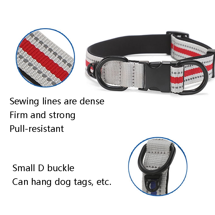 Dog Reflective Nylon Collar, Specification: S(Silver buckle red) - B2