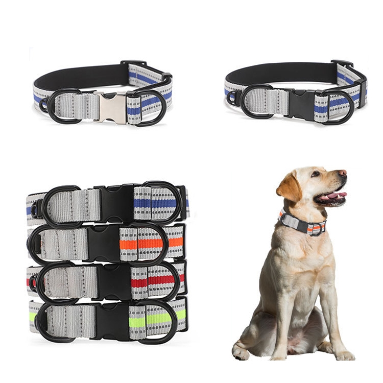 Dog Reflective Nylon Collar, Specification: L(Silver buckle red) - B4