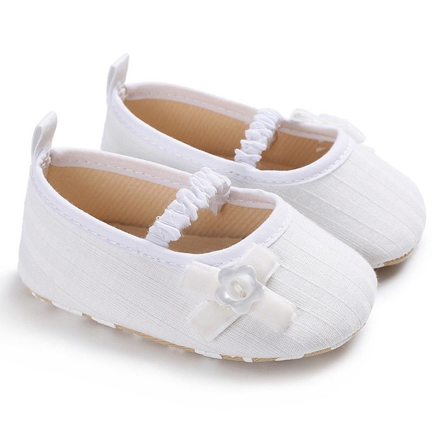 Newborn Baby Girl Christening Crib Shoes Soft Sole White Butterfly Flats Shoes