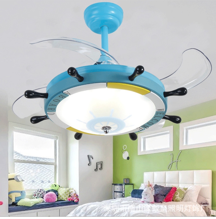 Sunsky Creative Rudder Fan Light Children Bedroom Invisible Small Ceiling Fan With 3 Gear Dimming 42 Inch A Wall Control