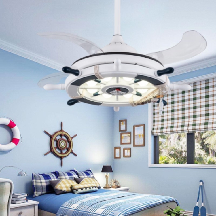 Sunsky Creative Rudder Fan Light Children Bedroom Invisible Small Ceiling With 3 Gear Dimming 36 Inch S Sailing Remote Control - Small Room Ceiling Fan With Light And Remote Control