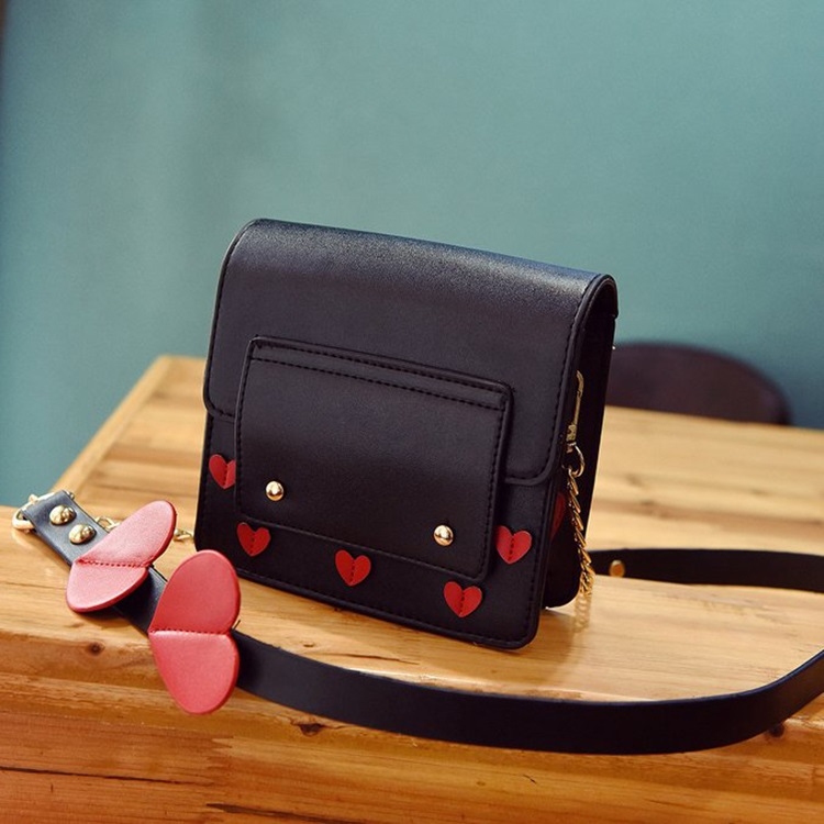 Love Heart Pattern PU Shoulder Bag Messenger Bag Ladies Handbag (Black)
