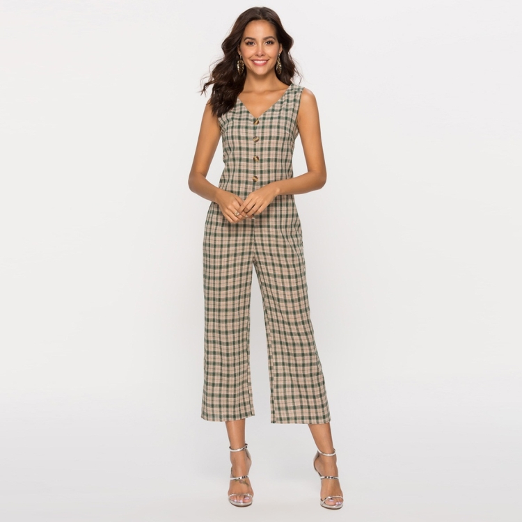 green plaid jumpsuit