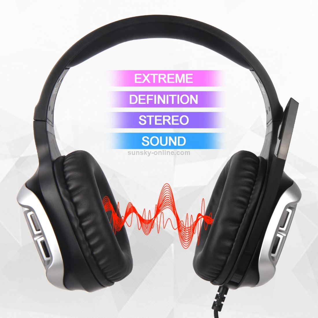 SUNSKY - SADES R17 3.5mm Wired Adjustable Gaming Headphone with Retractable  Microphone &amp; 1 to 2 3.5mm Audio Cable, Speaker Diameter: 50mm, Impedance:  32ohms, Length: 1.5m(Silver+Black)