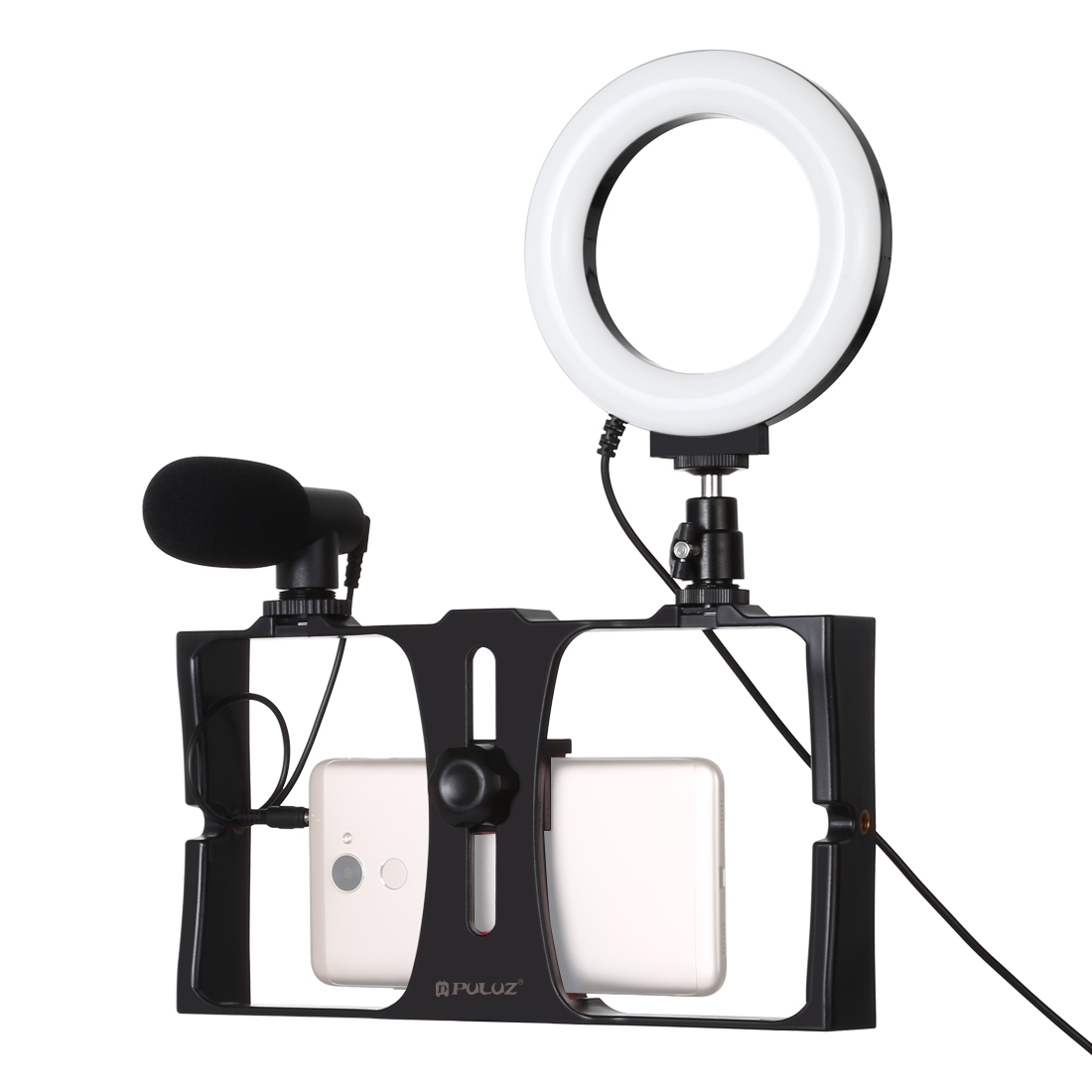 Xiaomi and Other Smartphones Camera 3 in 1 Live Broadcast LED Selfie Light Smartphone Video Rig Kits with Microphone HTC Huawei Cold Shoe Tripod Head for iPhone Google Galaxy LG