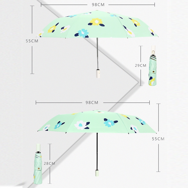 Sunsky Illustration Folding Black Glue Sun Umbrella Tri Fold Sunny Rain Umbrella Style Automatic Fanghua