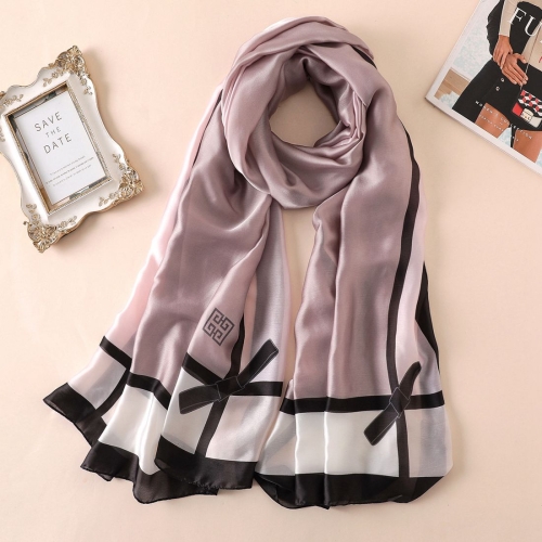 

Women Flowers Elegant Imitated Silk Fabric Khaki Bow Pattern Shawl Sunscreen Beach Scarf, Size: 90*180cm