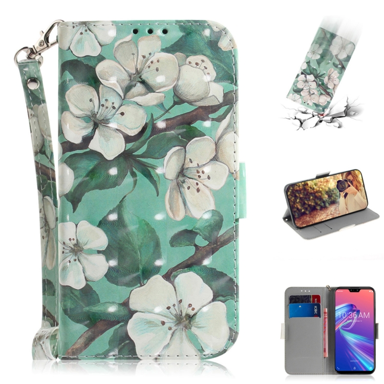

3D Colored Drawing Watercolor Flower Pattern Horizontal Flip Leather Case for Asus Zenfone Max Pro (M2) ZB631KL, with Holder & Card Slots & Wallet