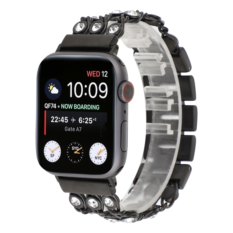 

Cowboy Chain with White Diamond Watch Strap for Apple Watch Series 4 & 3 & 2 & 1 38mm & 40mm (Black)