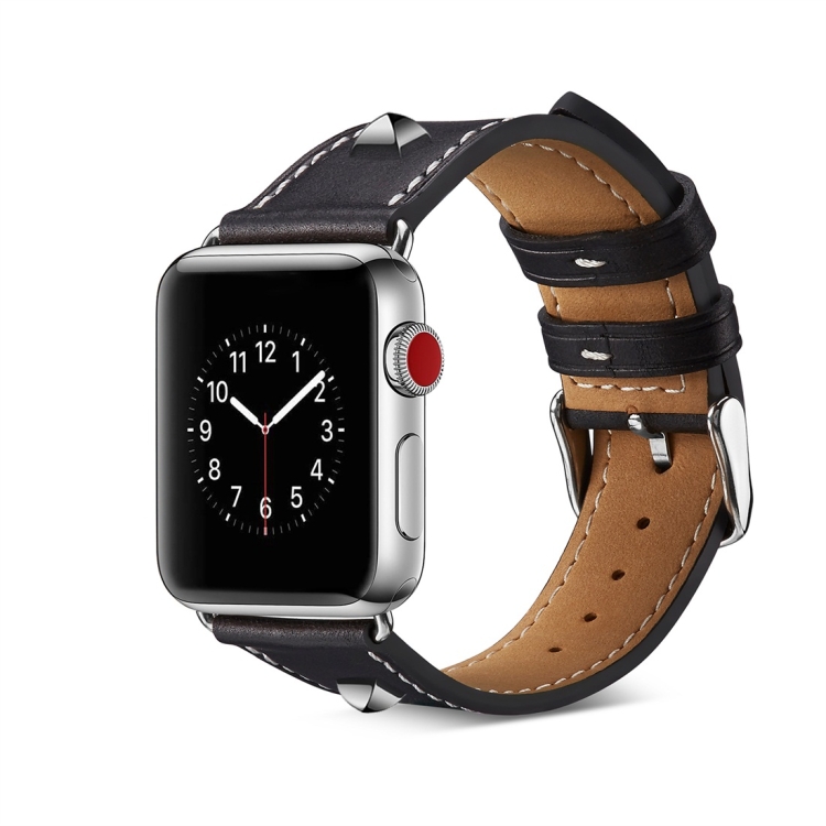 

Genuine Leather Rivet Watch Strap for Apple Watch Series 4 & 3 & 2 & 1 38mm & 40mm (Black)