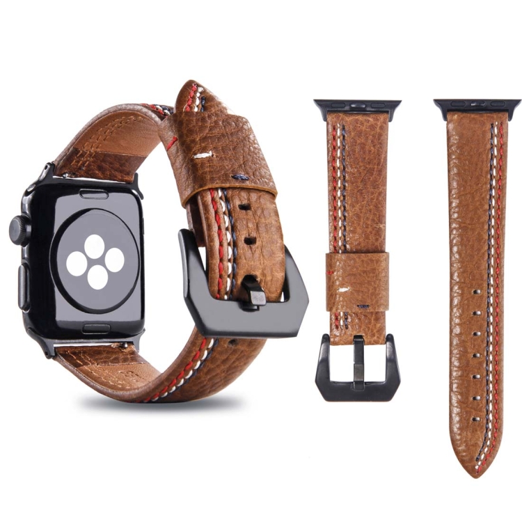 

For Apple Watch Series 3 & 2 & 1 42mm Tiga Line Pattern PU Leather Wrist Watch Band (Brown)