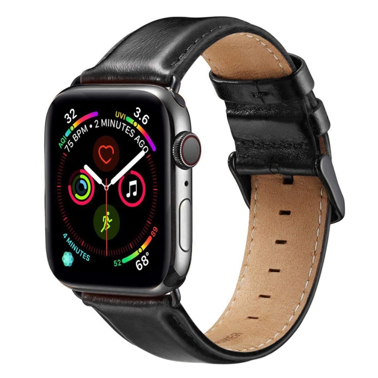 

Black Buckle Leather Strap For Apple Watch Series 6 & SE & 5 & 4 44mm / 3 & 2 & 1 42mm(Black)