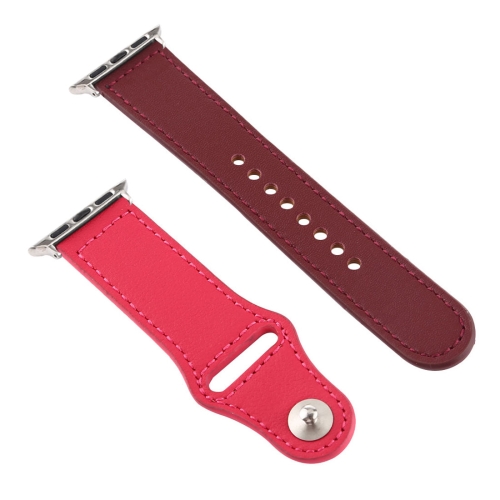 

For Apple Watch Series 5 & 4 44mm / 3 & 2 & 1 42mm Color-blocking Leather Watchband (Rose Red)
