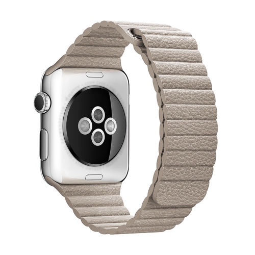 

For Apple Watch 38mm Loop Magnetic Closure Clasp PU Leather Watchband(Khaki)