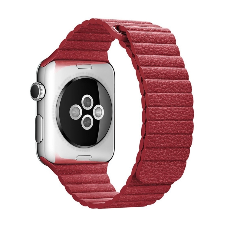 

For Apple Watch 38mm Loop Magnetic Closure Clasp PU Leather Watchband(Red)