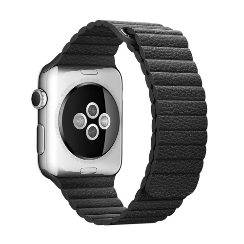 

For Apple Watch 42mm Loop Magnetic Closure Clasp PU Leather Watchband(Black)