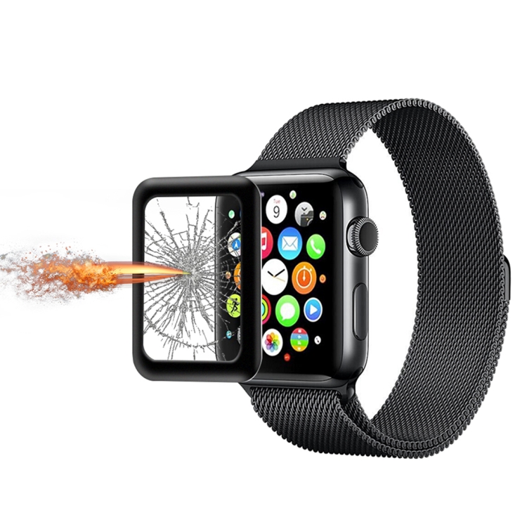 

For Apple Watch Series 3 38mm 0.2mm 9H Surface Hardness 3D Edge Aluminum Alloy Frame Anti-scratch Full Coverage Tempered Glass Screen Protector(Black)