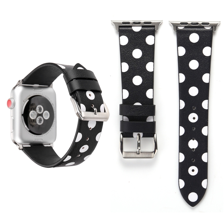 

Simple Fashion Dot Pattern Genuine Leather Wrist Watch Band for Apple Watch Series 3 & 2 & 1 38mm(Black+White)