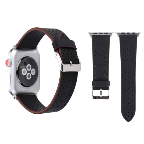 

For Apple Watch Series 3 & 2 & 1 38mm Simple Fashion Genuine Leather Hole Pattern Watch Strap (Black)