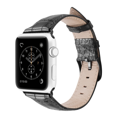

DUX DUCIS Crocodile Pattern Leather Wrist Watch Band for Apple Watch Series 5 & 4 40mm / 3 & 2 & 1 38mm(Black)