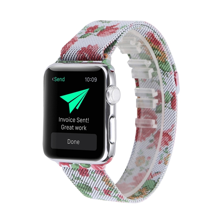 

Print Milan Steel Wrist Watch Band for Apple Watch Series 3 & 2 & 1 38mm (Peony)