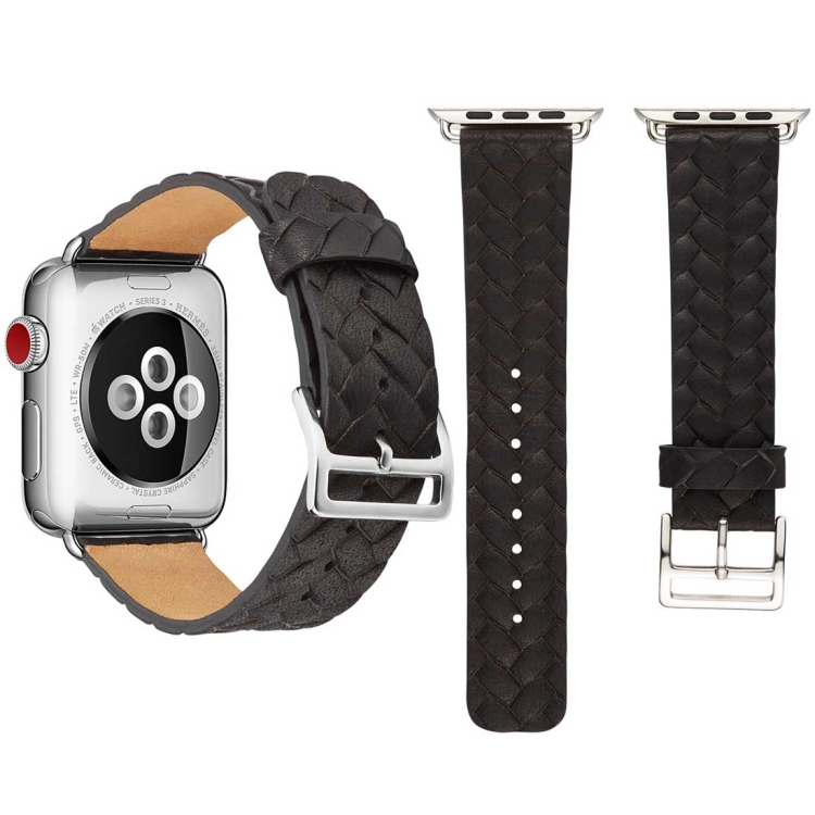 

For Apple Watch Series 3 & 2 & 1 38mm Cowhide Embossed Pattern Leather Watch Strap(Black)