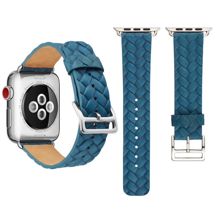 

For Apple Watch Series 3 & 2 & 1 38mm Cowhide Embossed Pattern Leather Watch Strap (Blue)