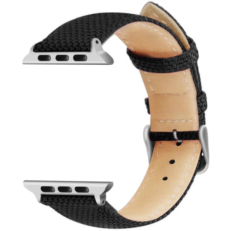 

Simple Fashion Nylon Fireproof Leather Wrist Strap Watchband for Apple Watch Series 4 & 3 & 2 & 1 42mm & 44mm (Black)