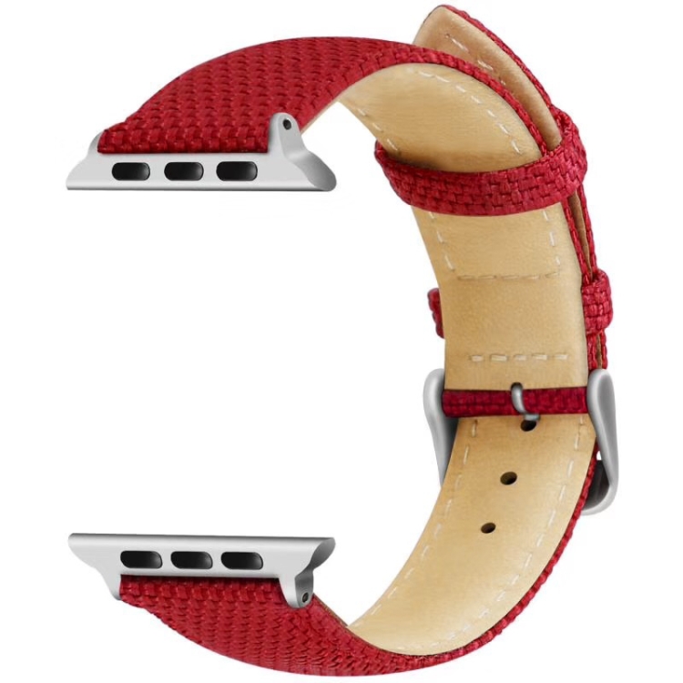 

Simple Fashion Nylon Fireproof Leather Wrist Strap Watchband for Apple Watch Series 4 & 3 & 2 & 1 42mm & 44mm (Red)