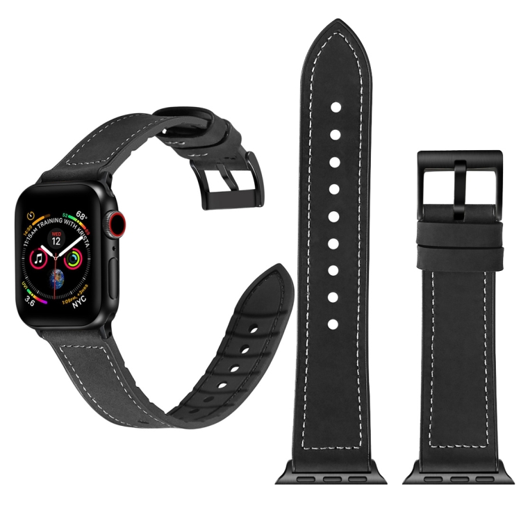

Solid Color TPU + Stainless Steel Watch Strap for Apple Watch Series 4 44mm (Black)