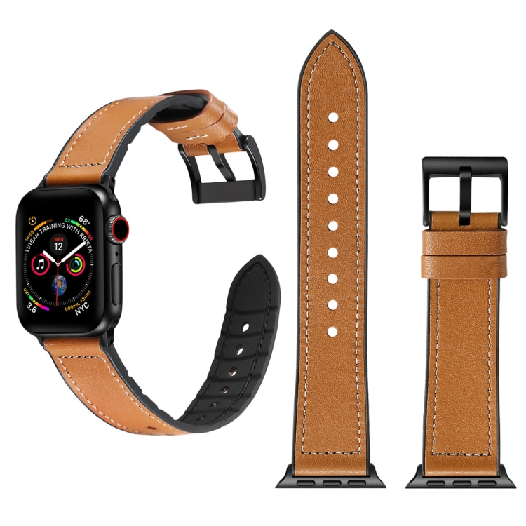 

Solid Color TPU + Stainless Steel Watch Strap for Apple Watch Series 5 & 4 44mm / 3 & 2 & 1 42mm(Brown)