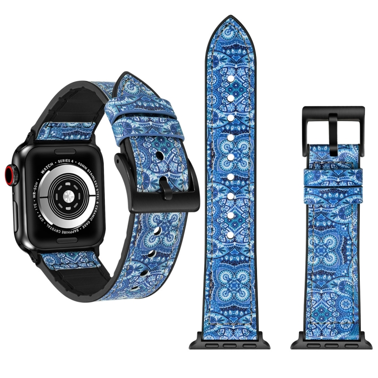 

Flower Pattern TPU + Stainless Steel Watch Strap for Apple Watch Series 3 & 2 & 1 38mm (Blue)
