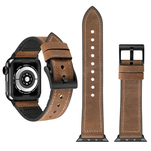 

Crazy Horse Texture TPU + Stainless Steel Watch Strap for Apple Watch Series 4 40mm(Brown)