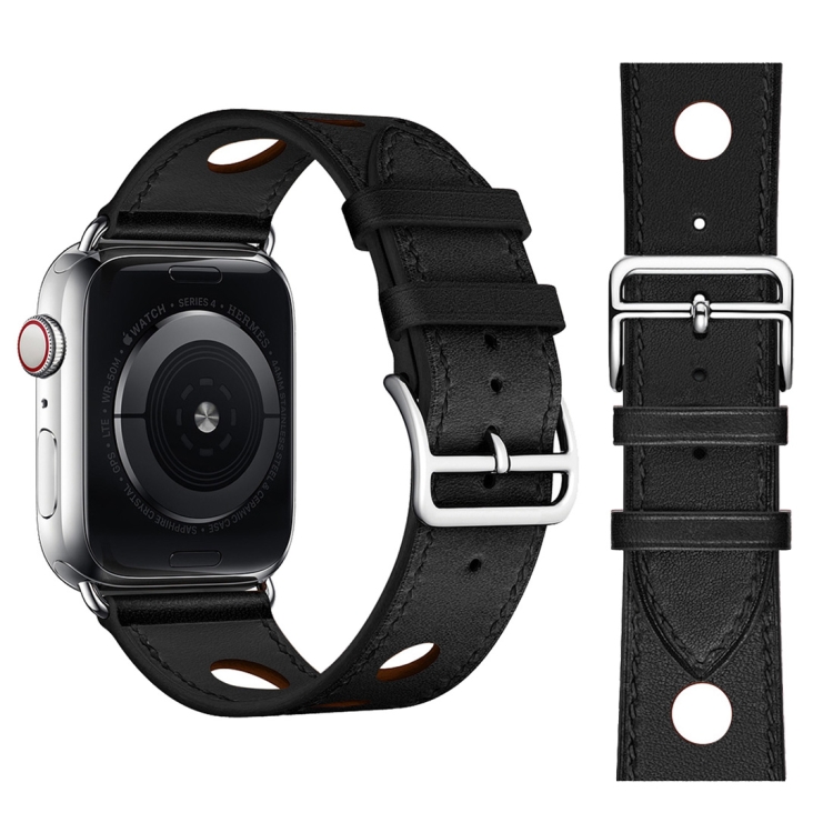 

Fashionable Single Circle Three Holes Genuine Leather Watch Strap for Apple Watch Series 3 & 2 & 1 38mm (Black)