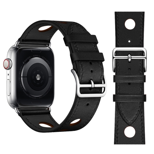 

Fashionable Single Circle Three Holes Genuine Leather Watch Strap for Apple Watch Series 3 & 2 & 1 42mm (Black)