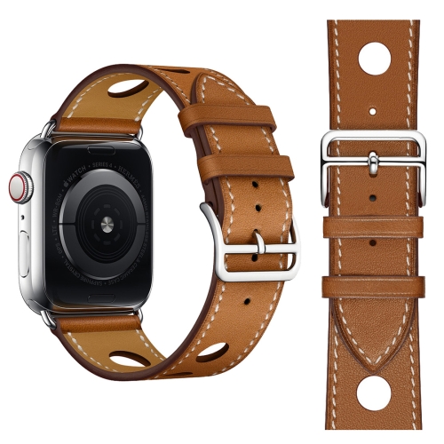 

Fashionable Single Circle Three Holes Genuine Leather Watch Strap for Apple Watch Series 4 44mm (Brown)