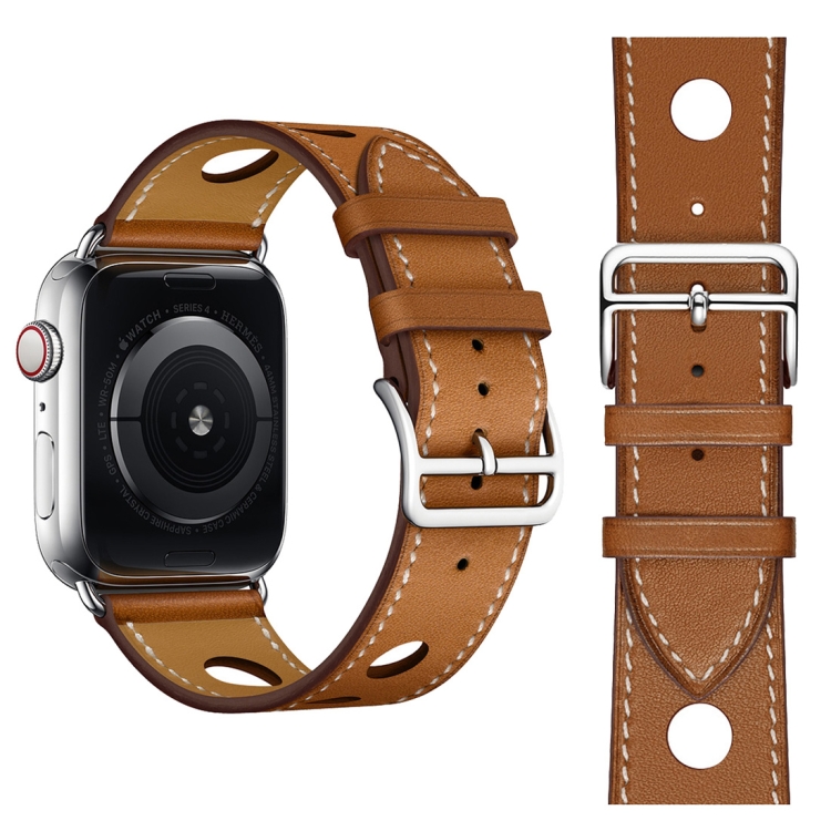 

Fashionable Single Circle Three Holes Genuine Leather Watch Strap for Apple Watch Series 4 40mm (Brown)