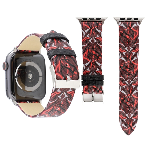 

Thorns Printing Genuine Leather Watch Strap for Apple Watch Series 4 44mm (Red)